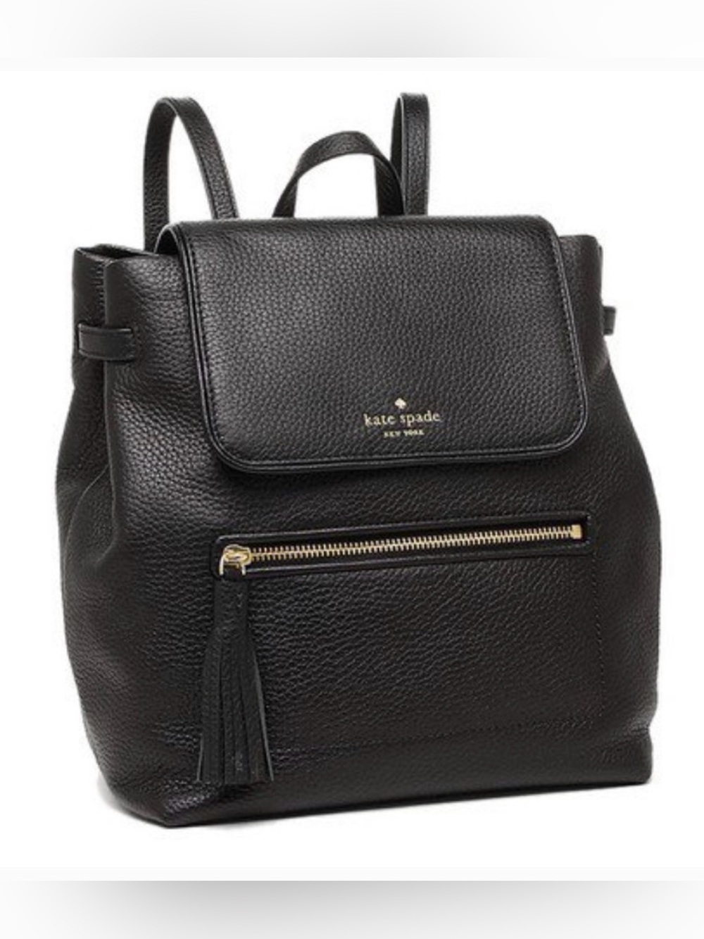 Kate Spade Chester Street Kacy Pebbled Leather Backpack Black & Gold w/ Tassel